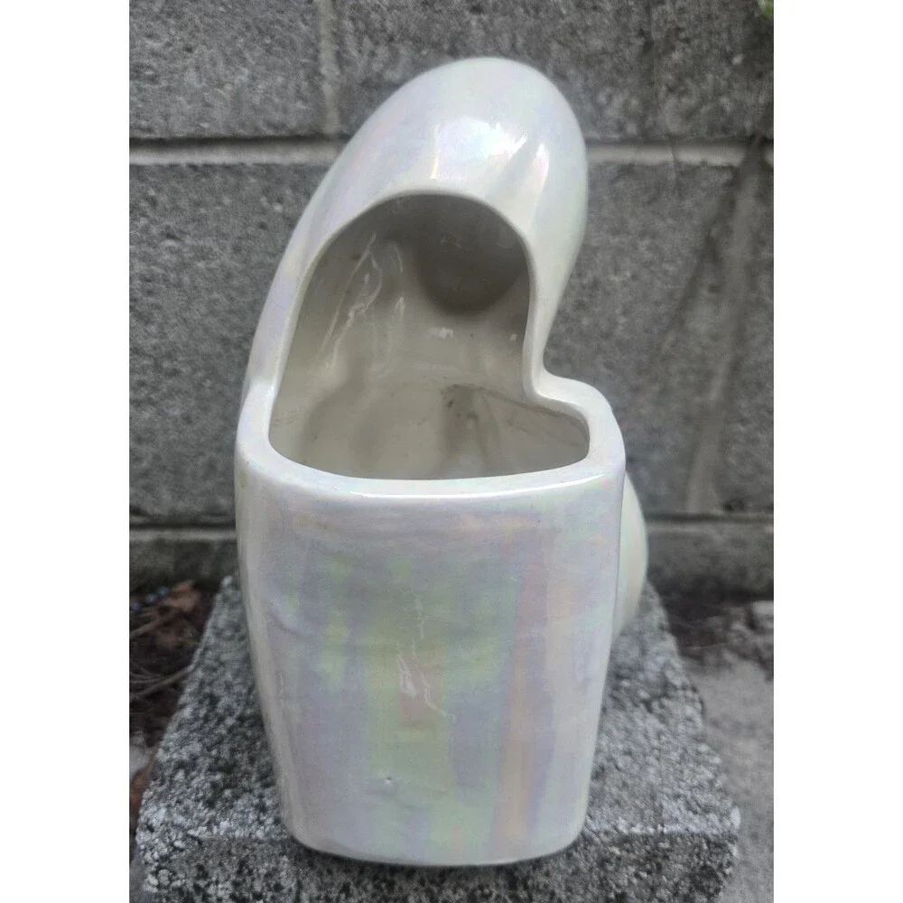 Praying Virgin Mary Madonna Ceramic Planter Opalesent Glaze w/ Gold Details Vtg